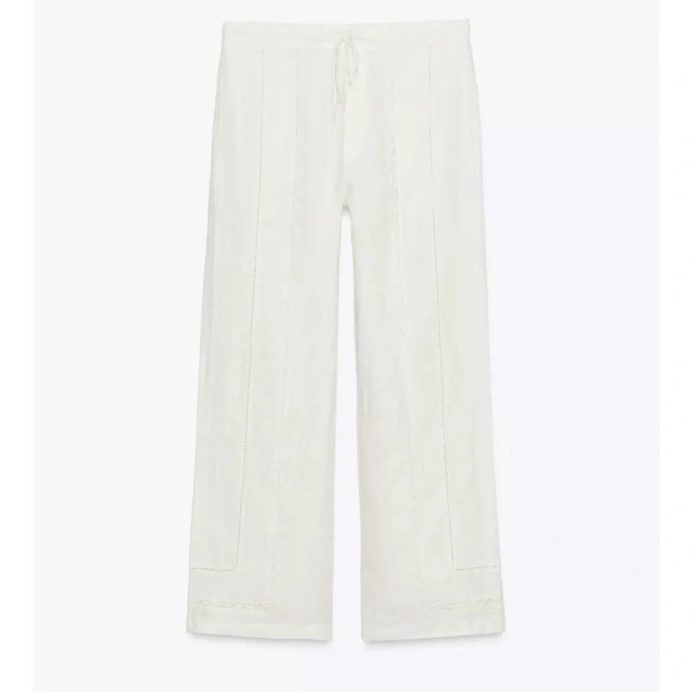 Zara 100% linen drawstring pants ladder stitch - Picture 2 of 10